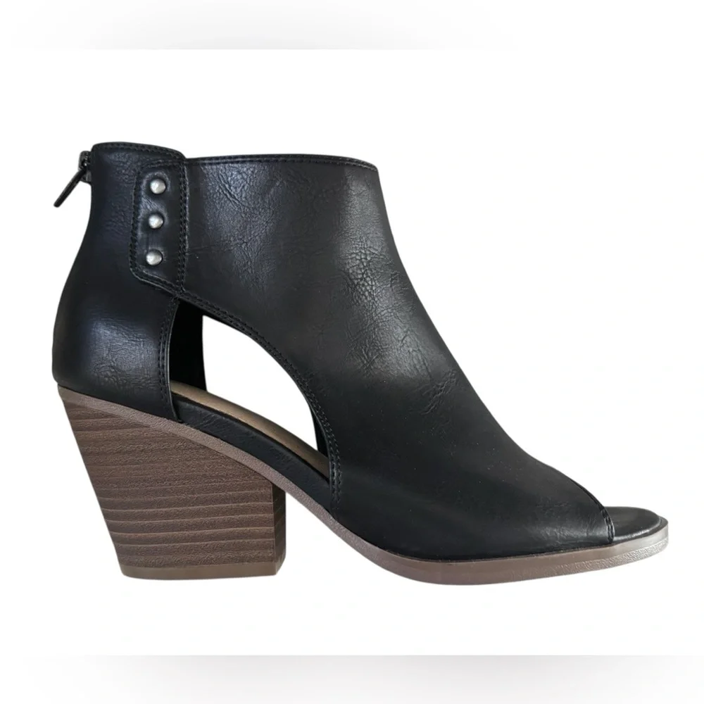 Frye and Co Womens Greyson Heeled Black Open Toe Booties  size 8.5